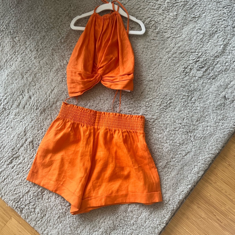 Reformation Orange Halter Crop Top